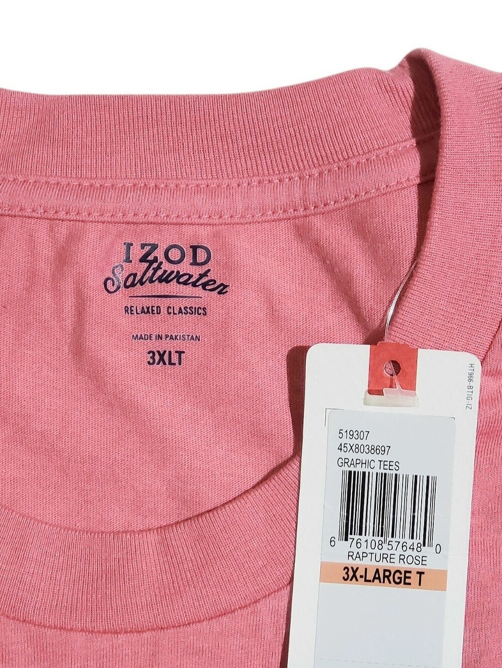 IZOD Mens Big Tall Saltwater Short Sleeve Graphic T-Shirt Rose Size 3XL-Tall NWT - Picture 7 of 7